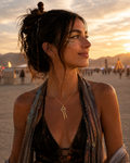 Star Dancer Pendant gold — festival lifestyle shot on the playa